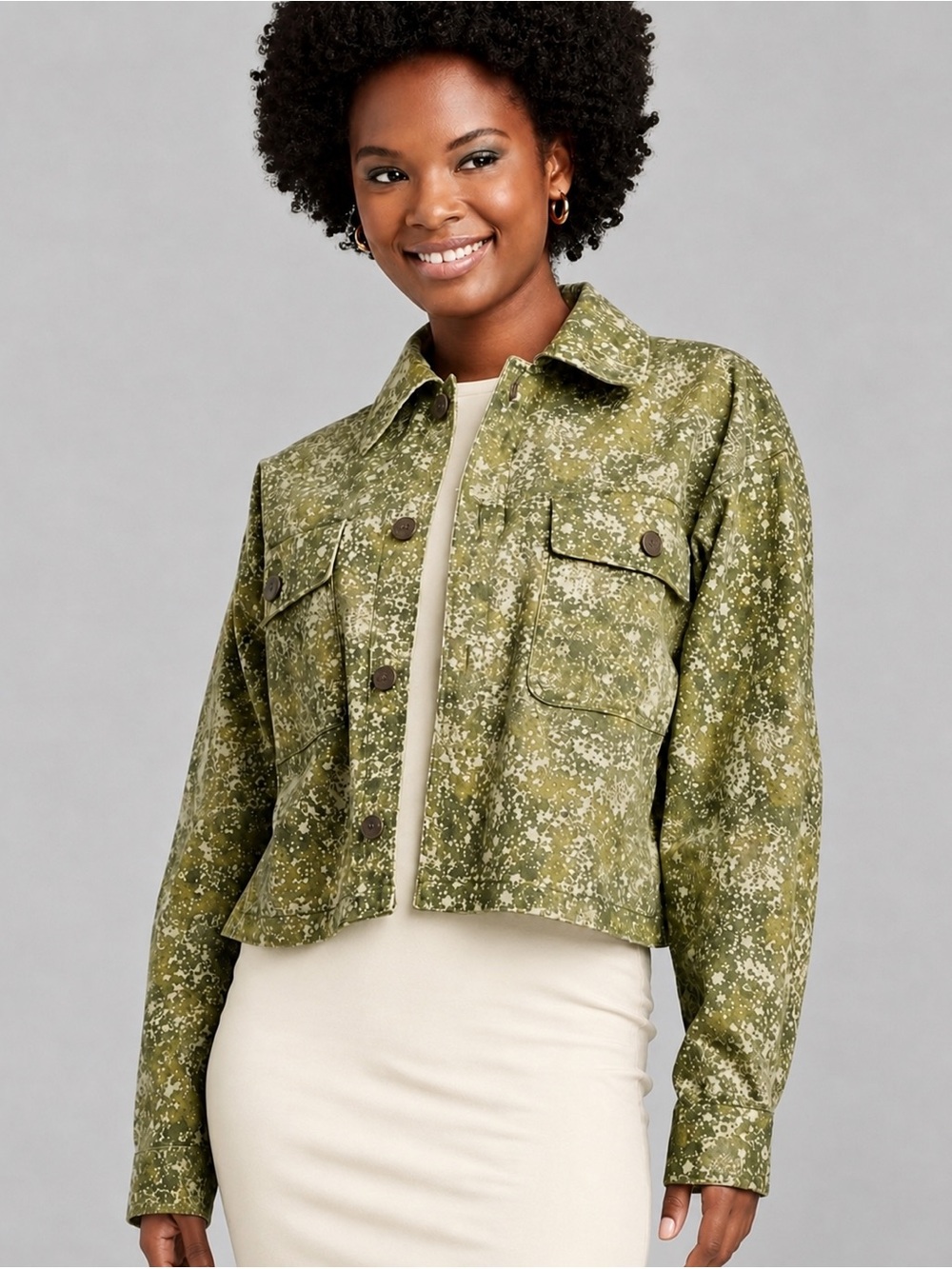 Wild Fable Floral Camo Oversized Cropped Button-Front Jacket